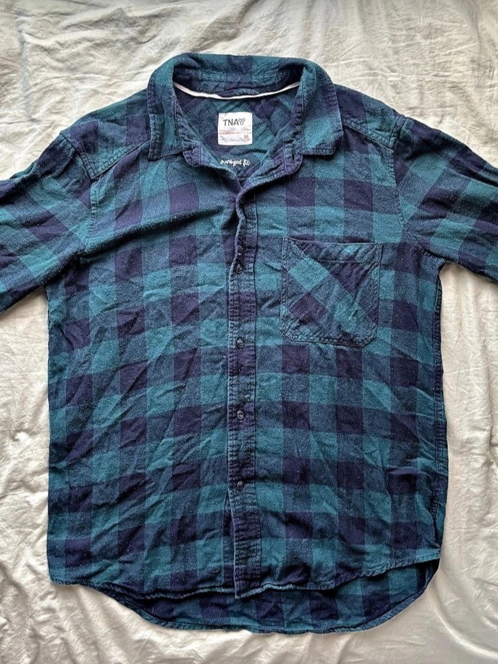 TNA Plaid Button Down in Blue & Green Size Medium